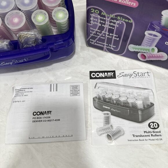 Conair Easy Start HS15R 20 Hot Rollers Curlers & 15 Clips 3 Sizes Box Manual - Picture 4 of 5